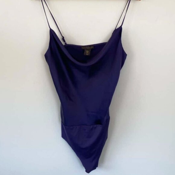 House of Harlow- NWT Cowl Neck Blue Satin Bodysuit- sz. M - Picture 1 of 9